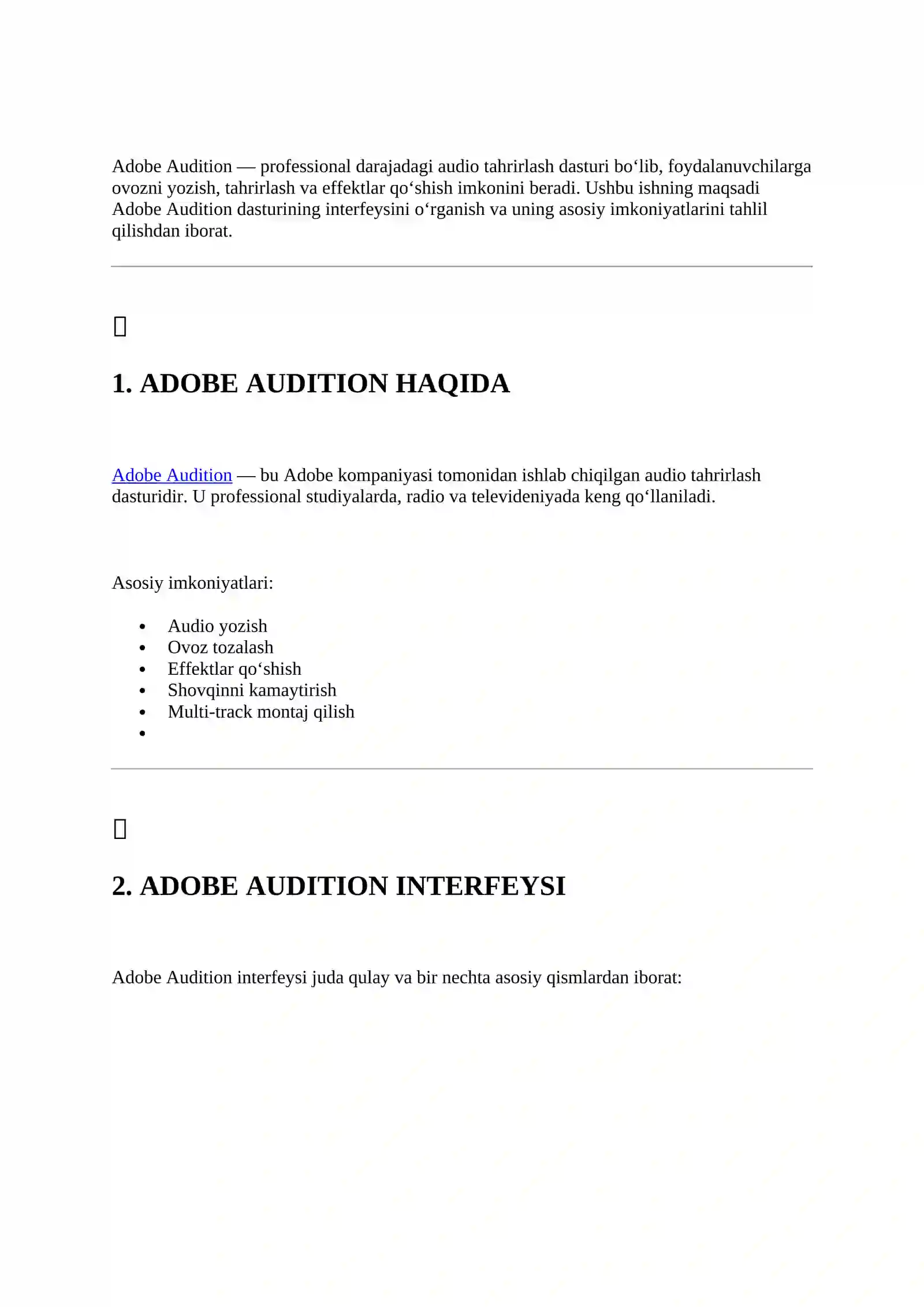 ADOBE AUDITION HAQIDA 2