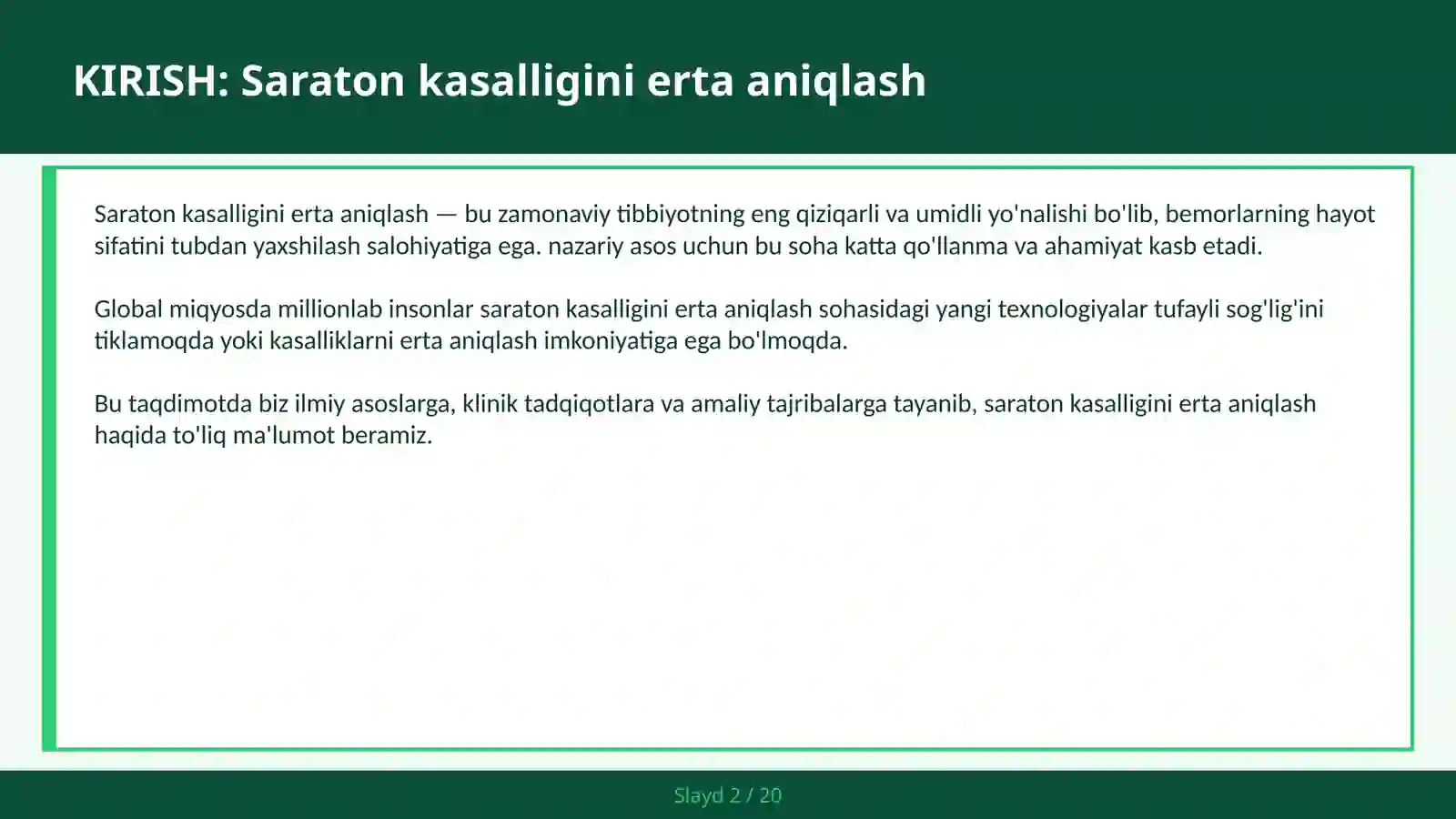SARATON KASALLIGINI ERTA ANIQLASH 2