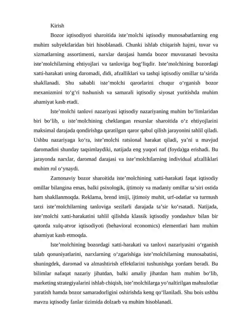 Iste’molchining bozordagi xatti-harakati va uning tanlovi nazariyasi 2