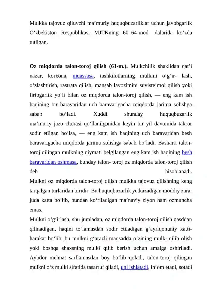 MULKKA TAJOVUZ QILUVCHI HUQUQBUZARLIKLAR UCHUN MA’MURIY JAVOBGARLIKLAR 2