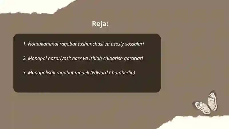 Nomukammal raqobat bozori nazariyalari 2