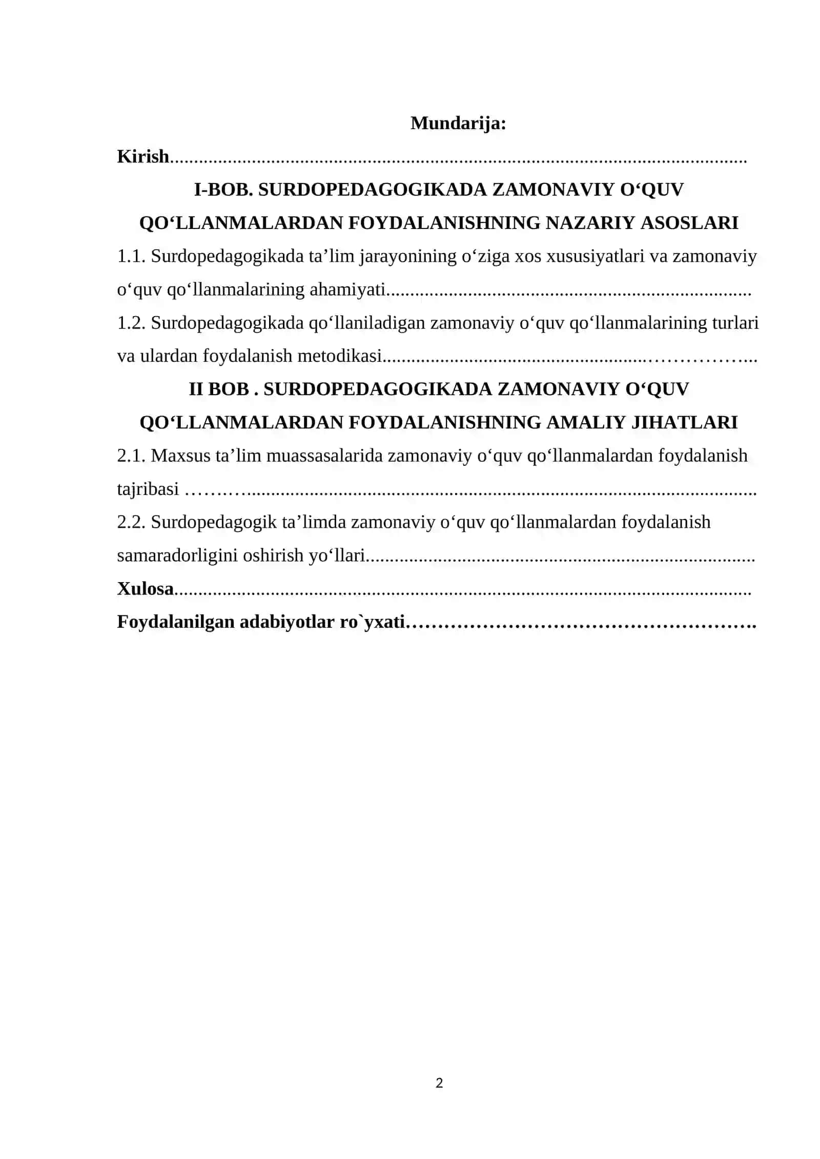 SURDOPEDAGOGIKADA ZAMONAVIY OʻQUV QOʻLLANMALARDAN FOYDALANISHNING NAZARIY ASOSLARI KURS ISHI 2