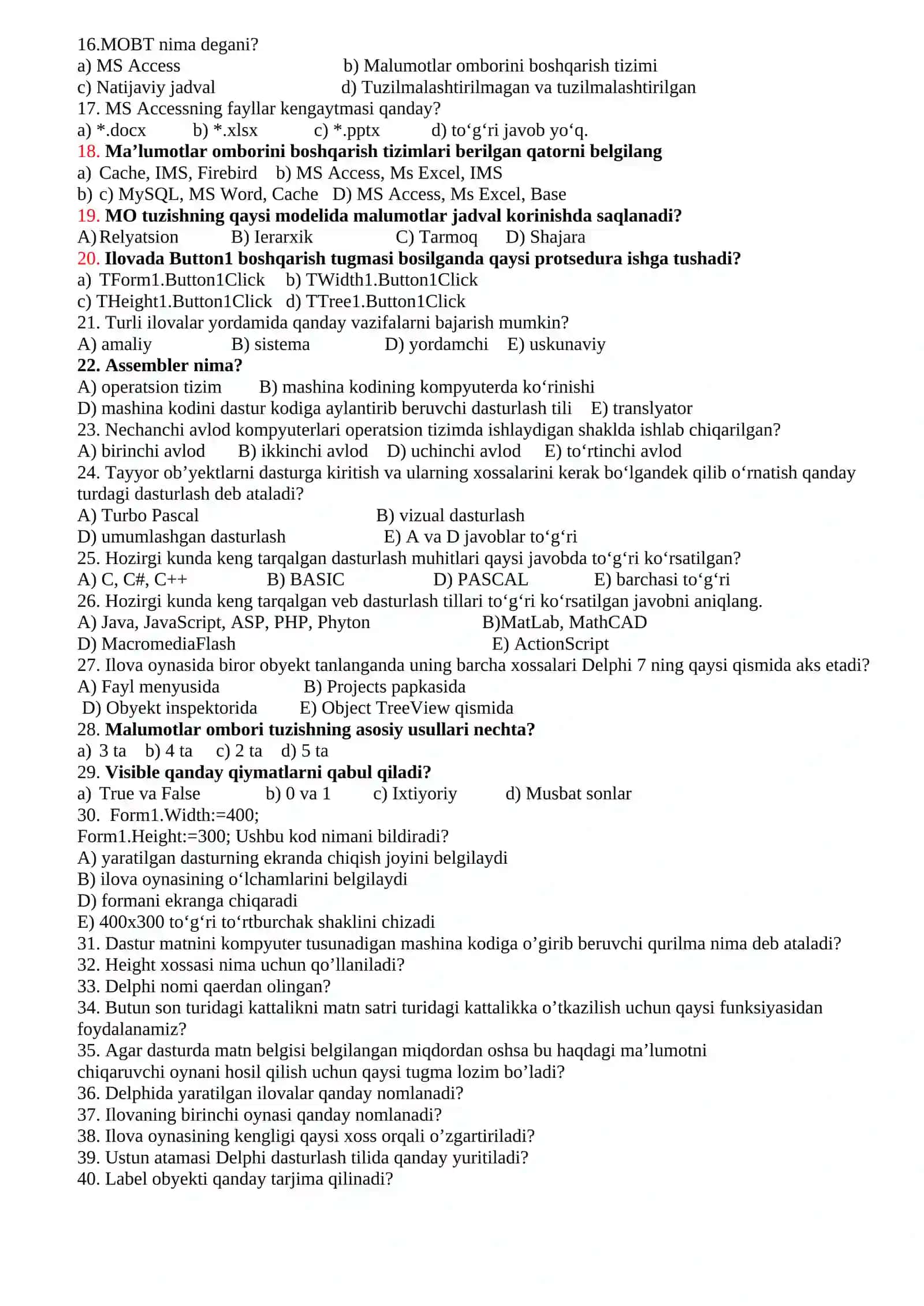 Informatika va AT 11-sinf amaliy topshiriq 2