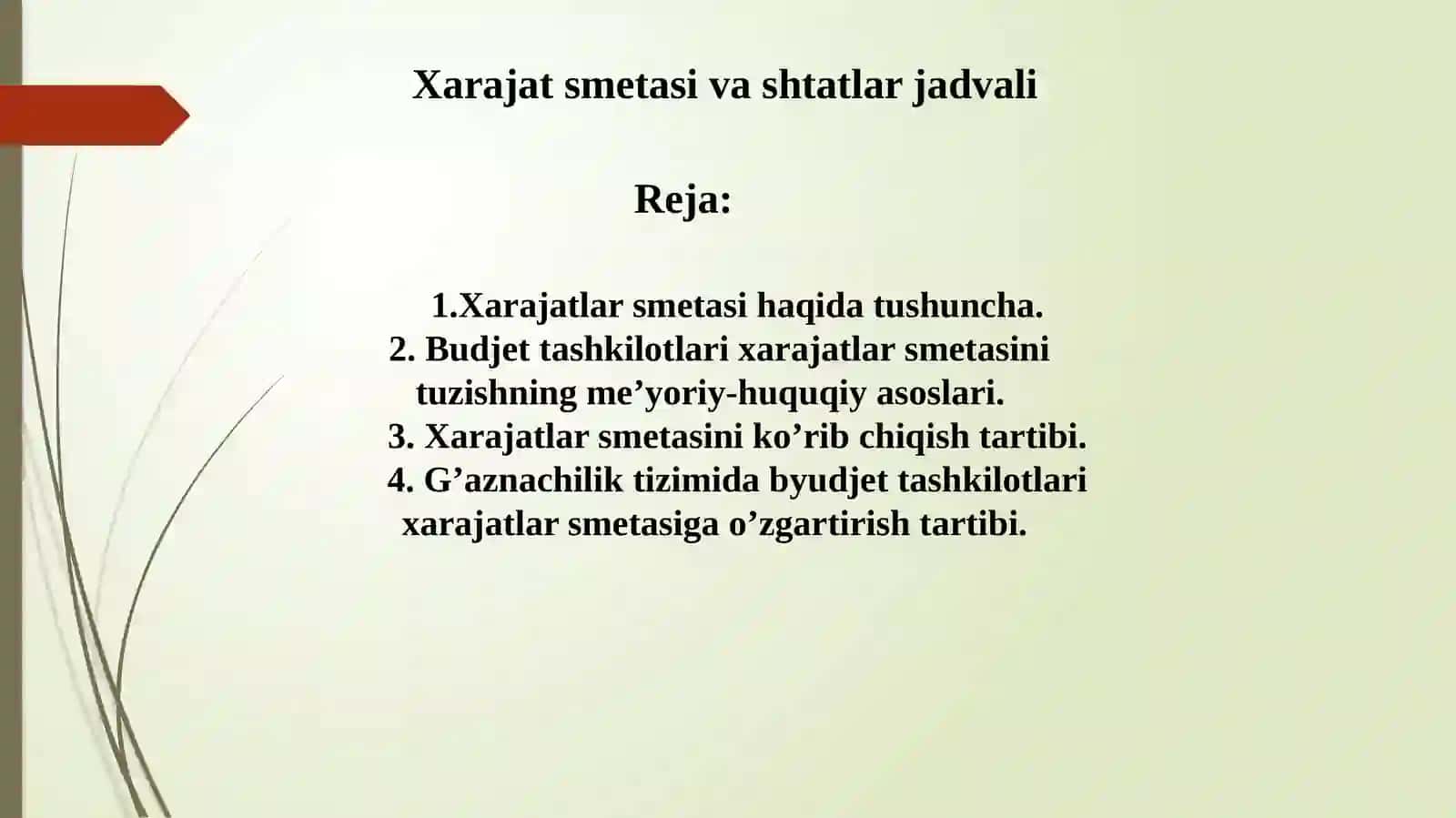 Xarajatlar smetasi shtatlar jadvali 2