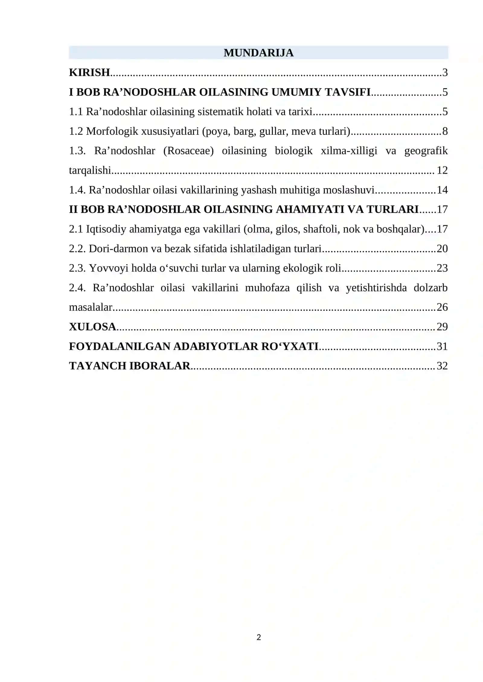 RA’NODOSHLAR OILASINING UMUMIY TAVSIFI VA AHAMIYATI 2