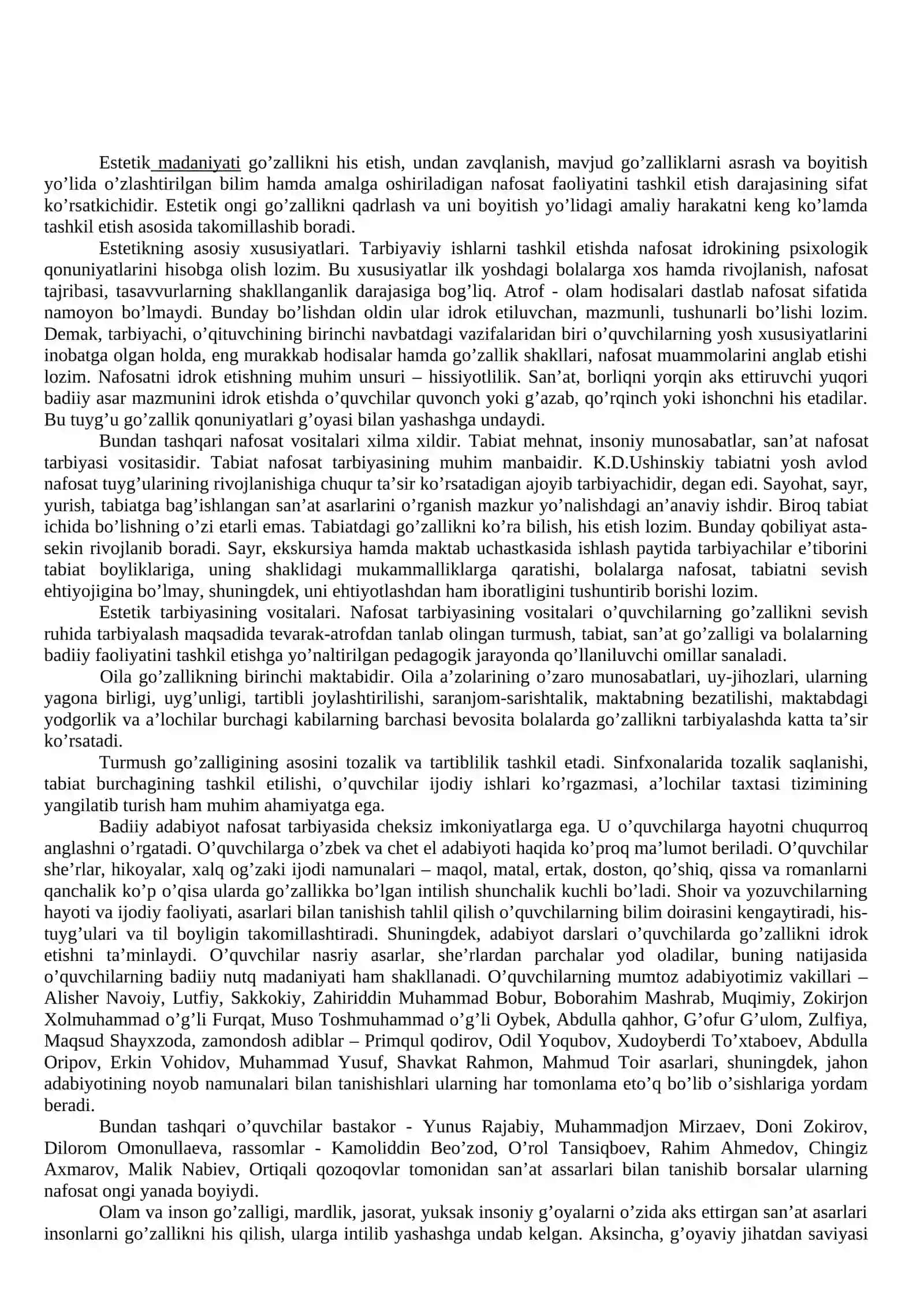 Estetik tarbiya turlari va yo’nalishlari 2