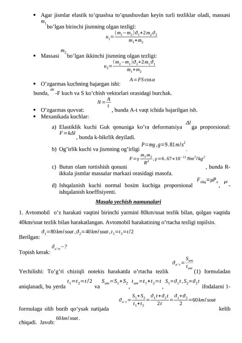 Moddiy nuqtaning ilgarilanma harakat kinematikasi va dinamikasi 2