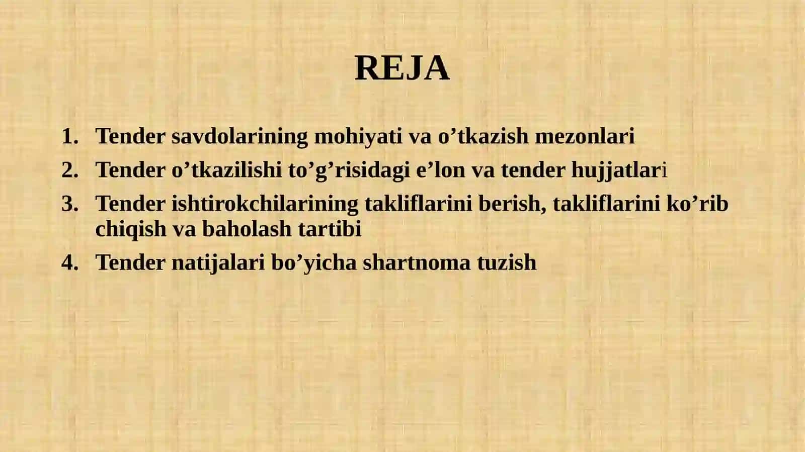 TENDER ORQALI DAVLAT XARIDLARINI AMALGA OSHIRISH 2