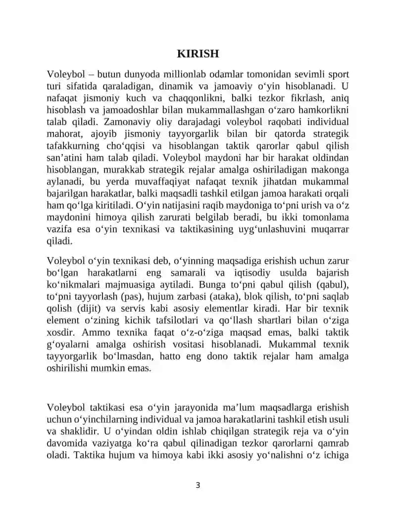 Voleybolchilarning texnik-taktik tayyorgarligini shakllantirish va takomillashtirishning zamonaviy metodikasi 2