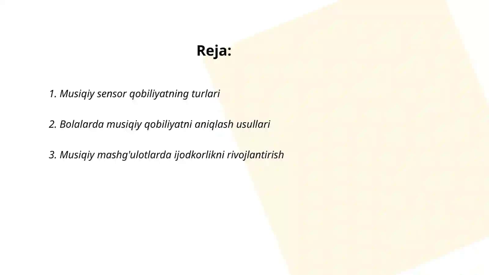 Musiqaviy sensor qobiliyatning musiqa mashgʻulotlarida aniqlash(ijod,harakat.) 2