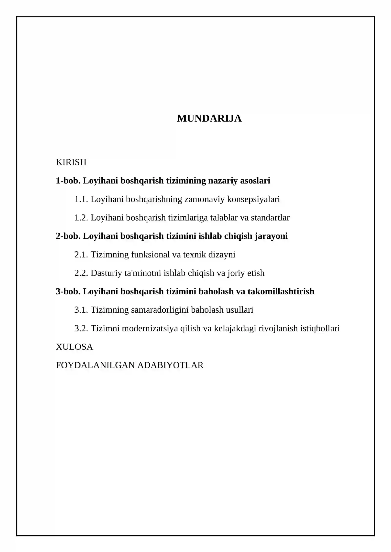 loyihalarni boshqarish tizimini ishlab chiqish 2