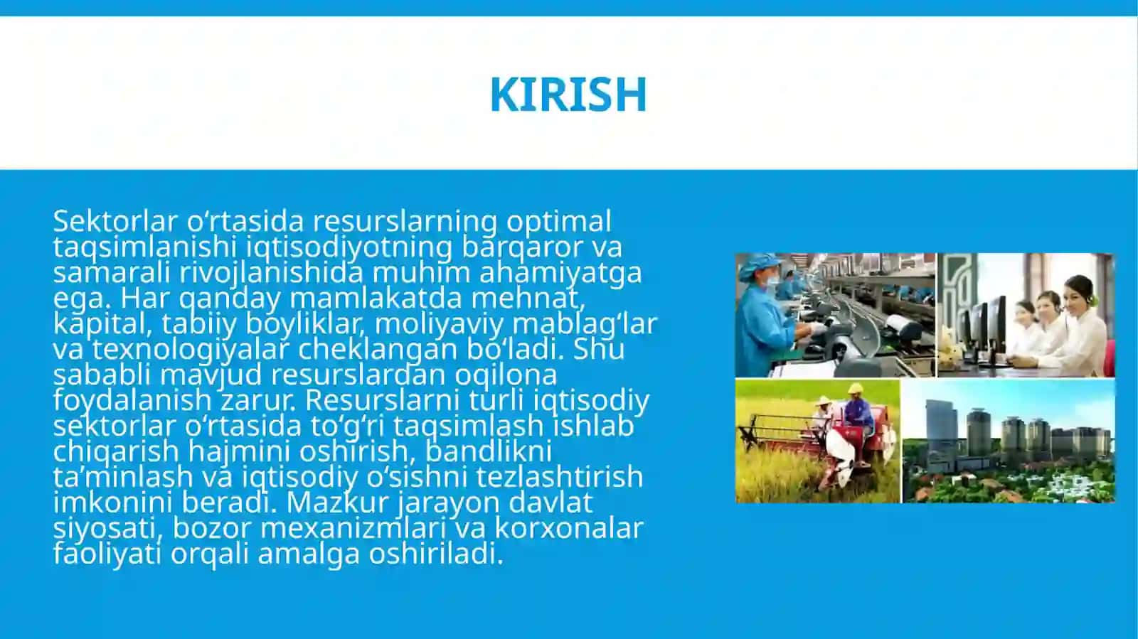 Sektorlar o'rtasida resurslarning optimal taqsimlanishi 2
