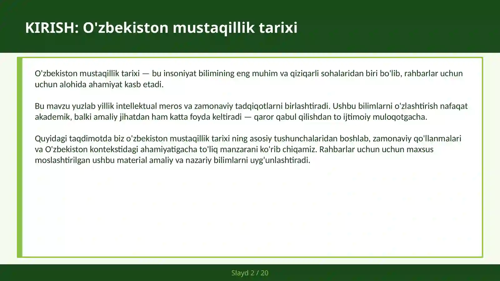 O'zbekiston Mustaqillik Tarixi 2