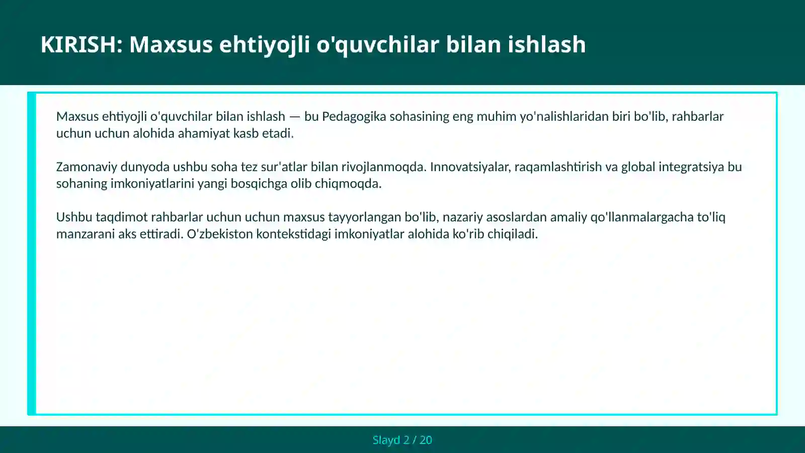 Maxsus ehtiyojli o'quvchilar bilan ishlash 2