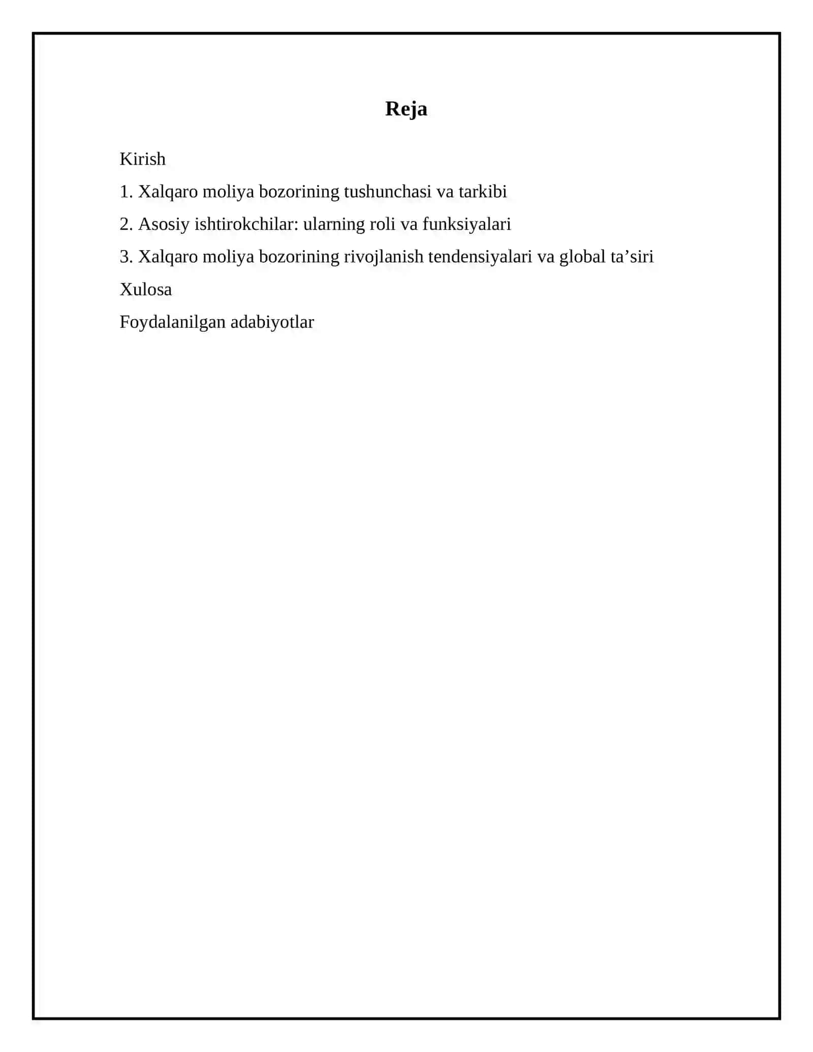 Xalqaro moliya bozori: tarkibi, asosiy ishtirokchilari va rivijlanish tendensiyalari 2