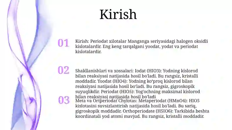 Periodat xilotalar Manganga seriyasidagi halogen oksidli kislotalar 2