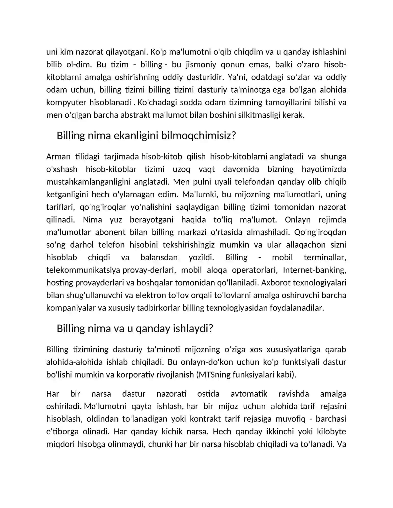 Billing tizimi ishlash texnologiyasi va iqtisodiyotda qo'llash salmog'i 2