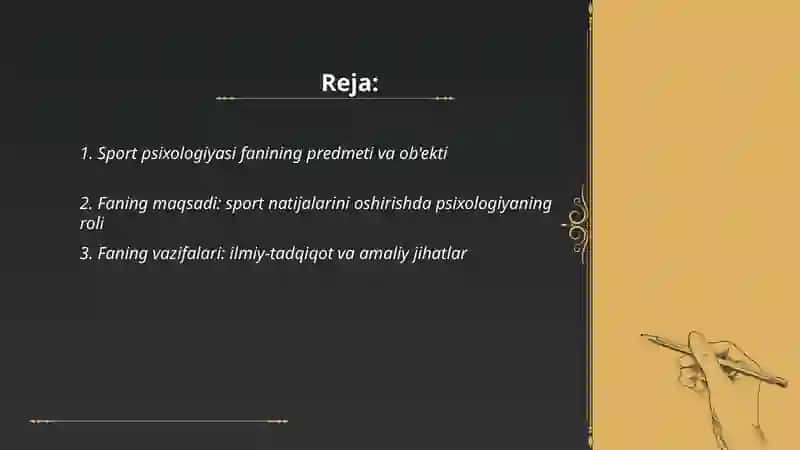 Sport psixologiyash faning predmeti, maqsadi va vazifalari 2