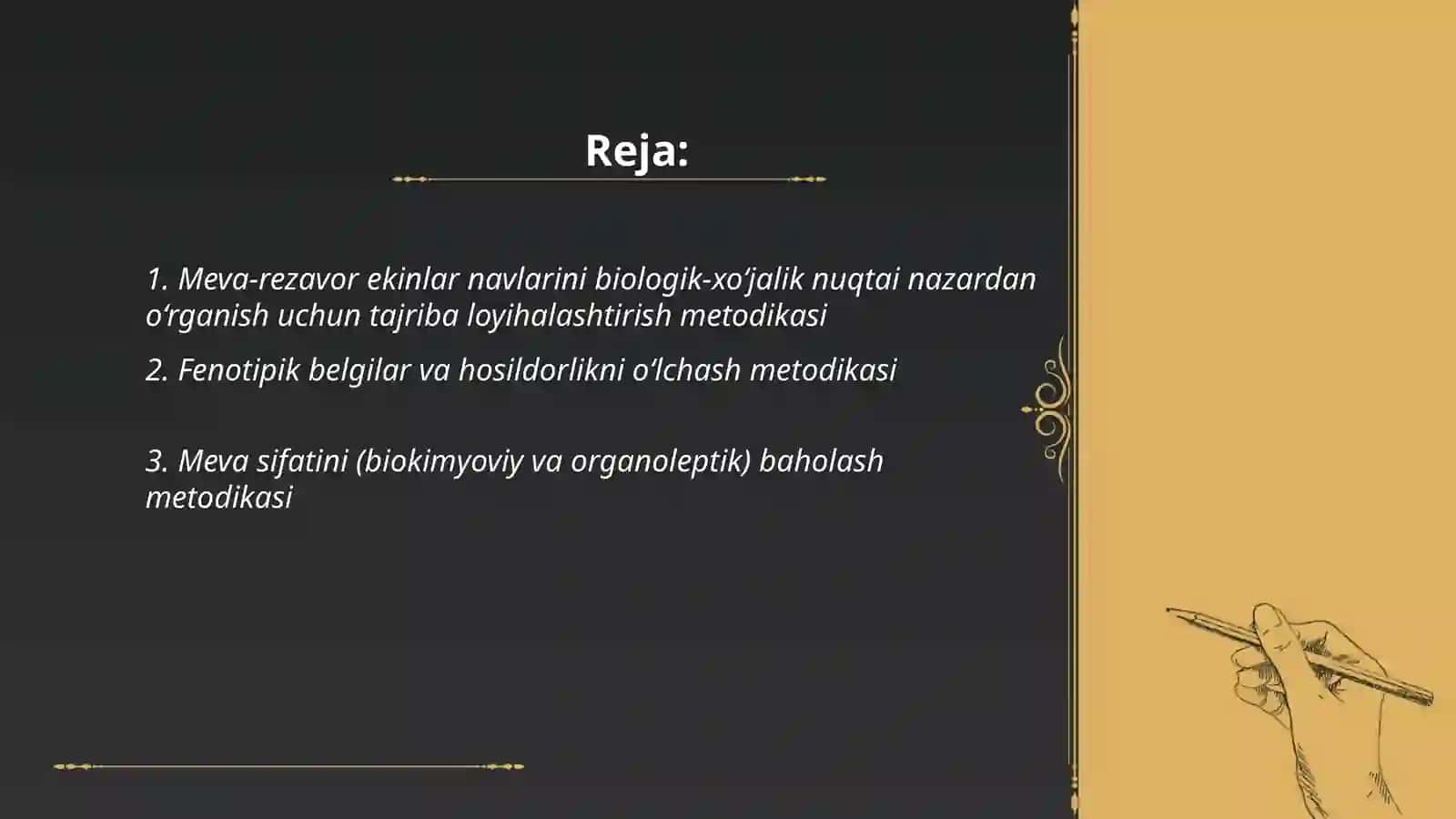 Meva-rezavor ekinlar navlarini biologik-xo'jalik nuqtai nazardan o'rganish metodikasi 2