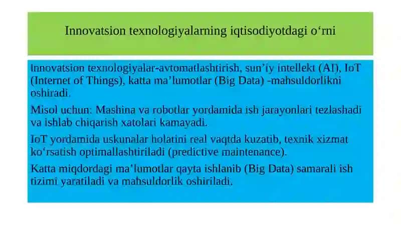 Innovatsion texnologiyalarning iqtisodiyotdagi o‘rni 2