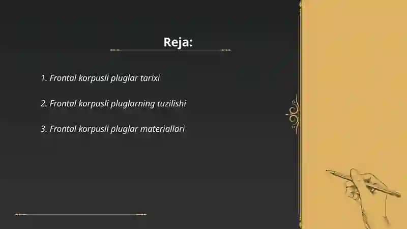 Frontal korpusli pluglar konstruksiyasini va ishlash jarayonini tahlil qlish 2