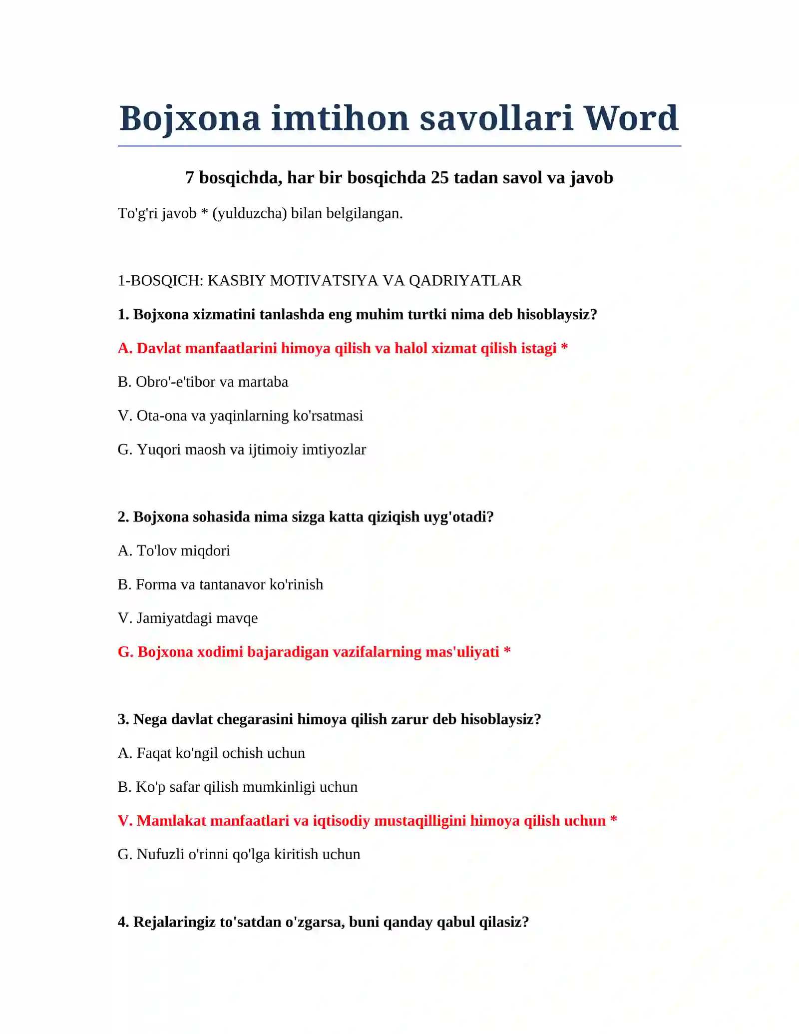 Bojxona imtihon savollari Word 2