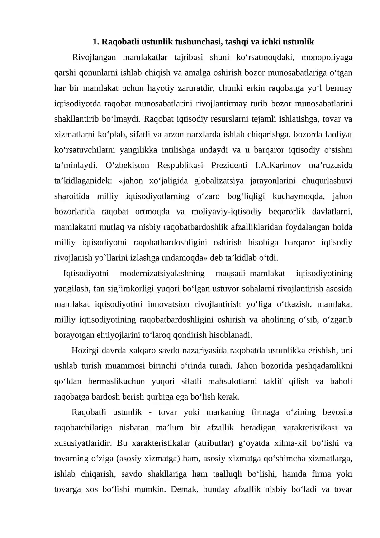 Raqobatli ustunliklar va uni egallash konsepsiyasi 2