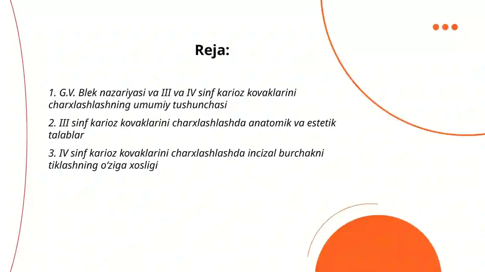 G.V. Blek bo‘yicha III va IV sinf karioz kovaklarini charxlashlashning o‘ziga xosligi 2