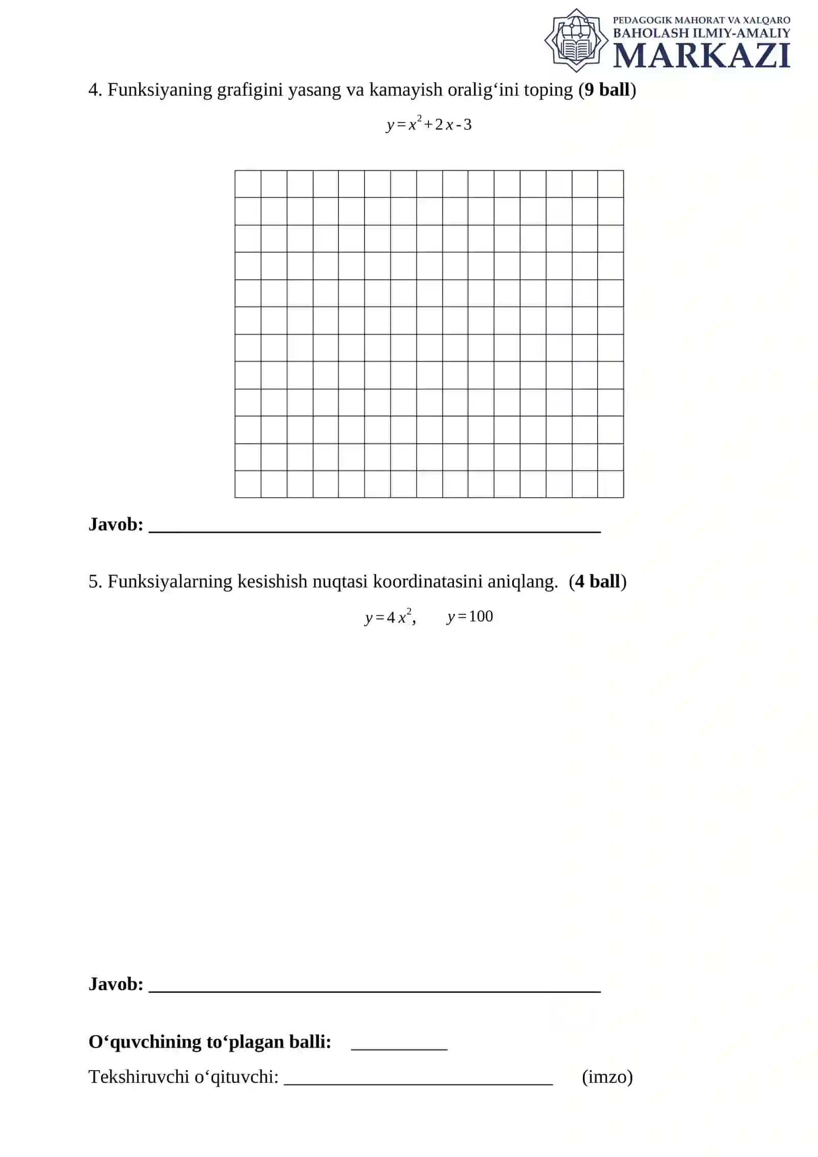 9 sinf Algebradan 1 - BSB savollari 2