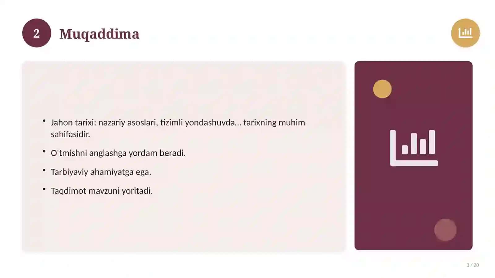 Jahon tarixi: nazariy asoslari, tizimli yondashuvda (Magistrlik dissertatsiyasi mavzusi) 2