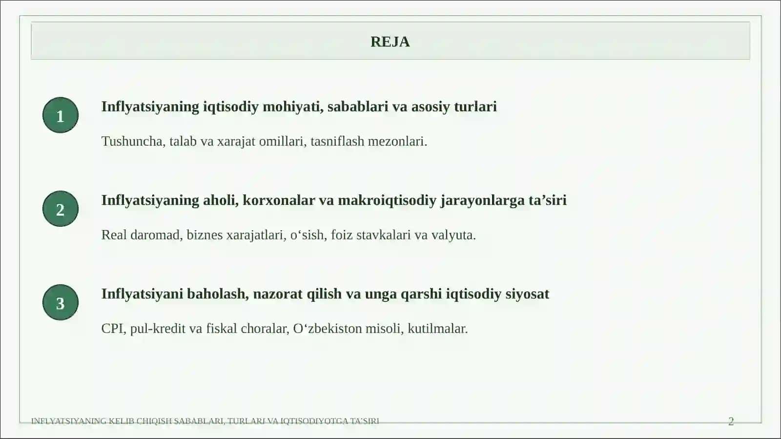 INFLYATSIYANING KELIB CHIQISH SABABLARI, TURLARI VA IQTISODIYOTGA TA’SIRI 2