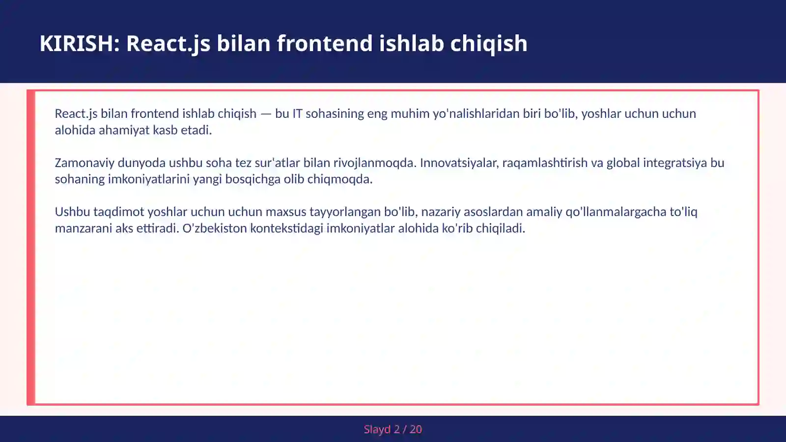 React.js bilan Frontend Ishlab Chiqish 2