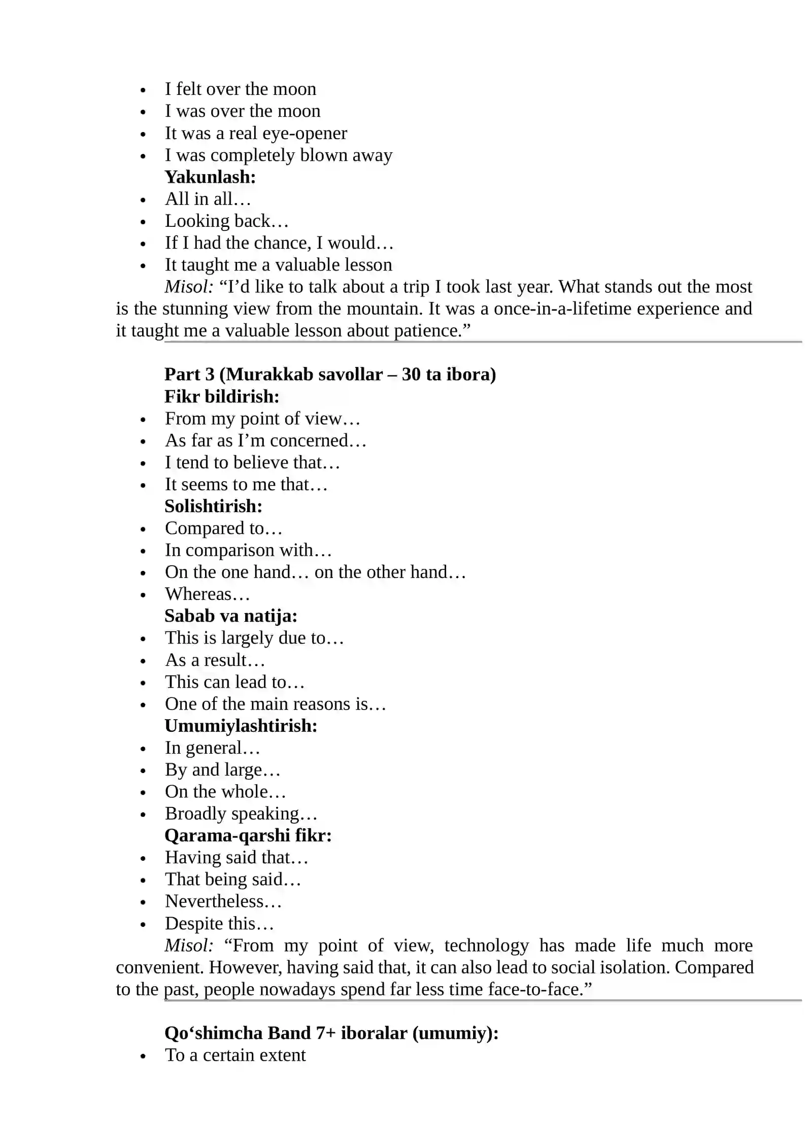 IELTS Speaking 2026 – Eng kerakli 100 ta ibora (Band 7+ chiqaradigan)Arzongina 2