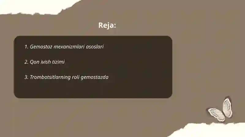 Gemostaz mexanizmlari va uning patologiyasi by Abduraupova Aziza 2