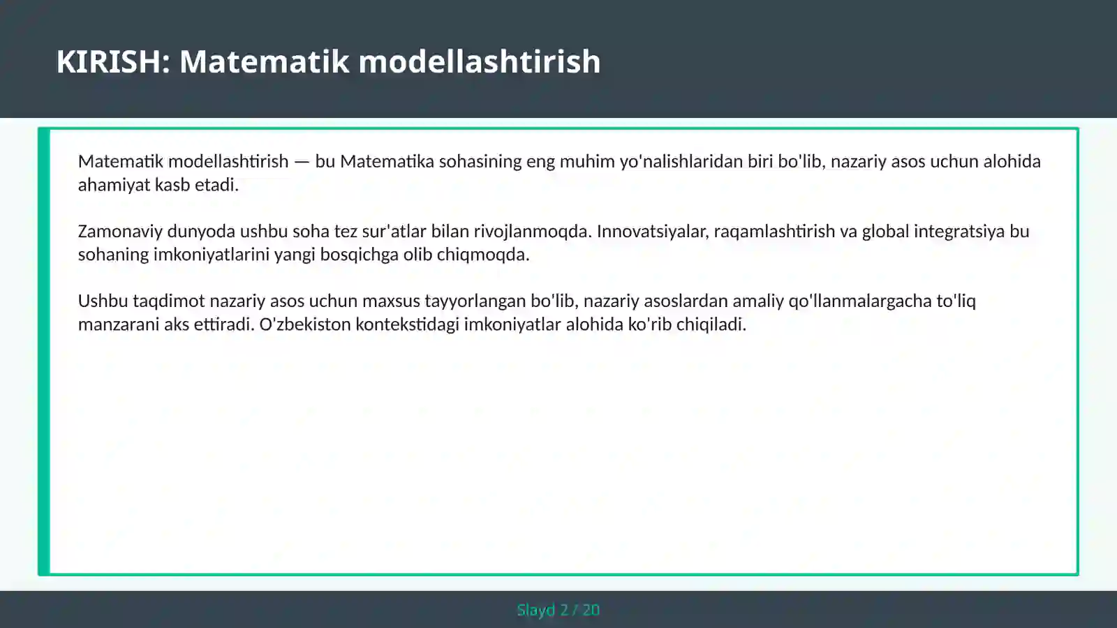 MATEMATIK MODELLASHTIRISH 2
