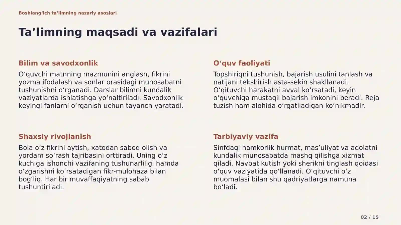 Boshlang‘ich ta’limning nazariy asoslari 2