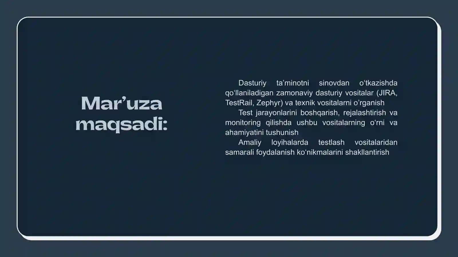 Dasturiy taʼminotni sinovdan o‘tkazishda foydalaniladigandasturiy vositalar 2