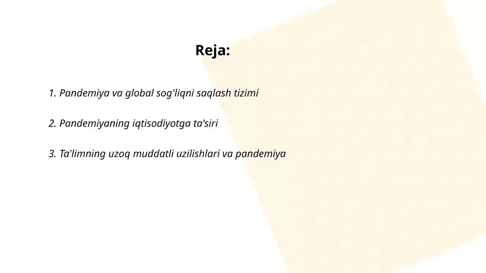 PANDIMIYA XXI ASRNING GLOBAL MUAMMOSI VA UNING OQIBATLARI 2