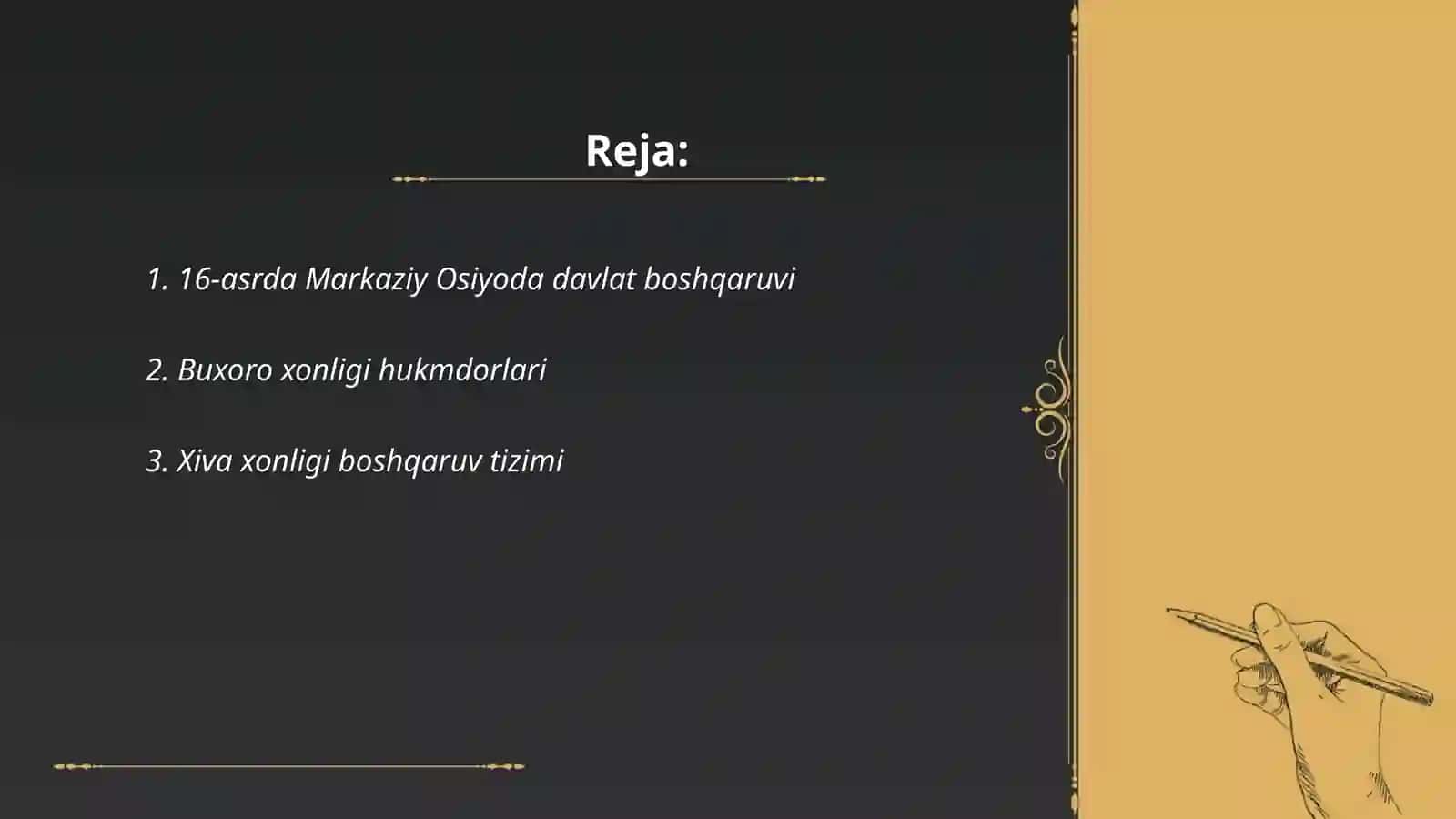 Markaziy Osiyoda 16- asr va 19- asrning birinchi yarmida boshqaruvchilar toʻgʻrisidagi qarashlar 2