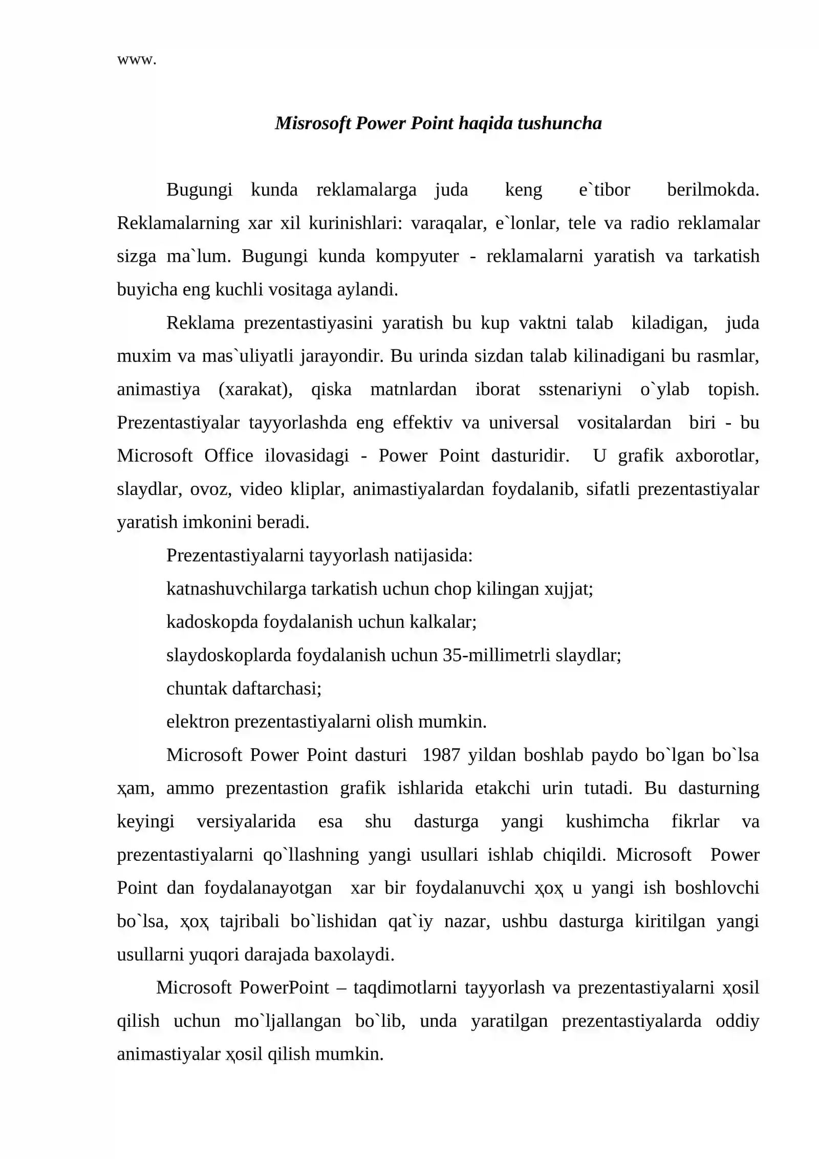 Misrosoft Power Point haqida tushuncha 2