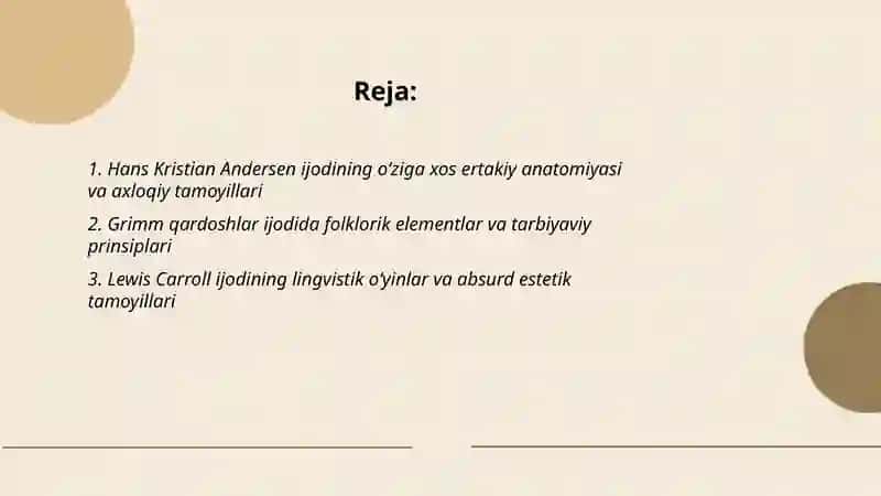 Chet el bolalar adabiyoti namoyondalari ijodining oʻziga xos xususiyatlari va yetakchi tamoyillari 2