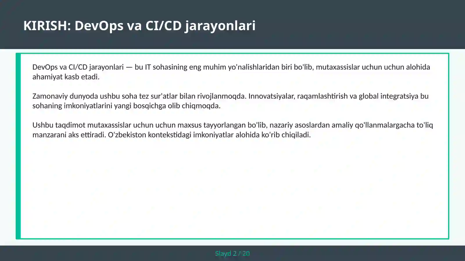 DEVOPS VA CI/CD JARAYONLARI 2