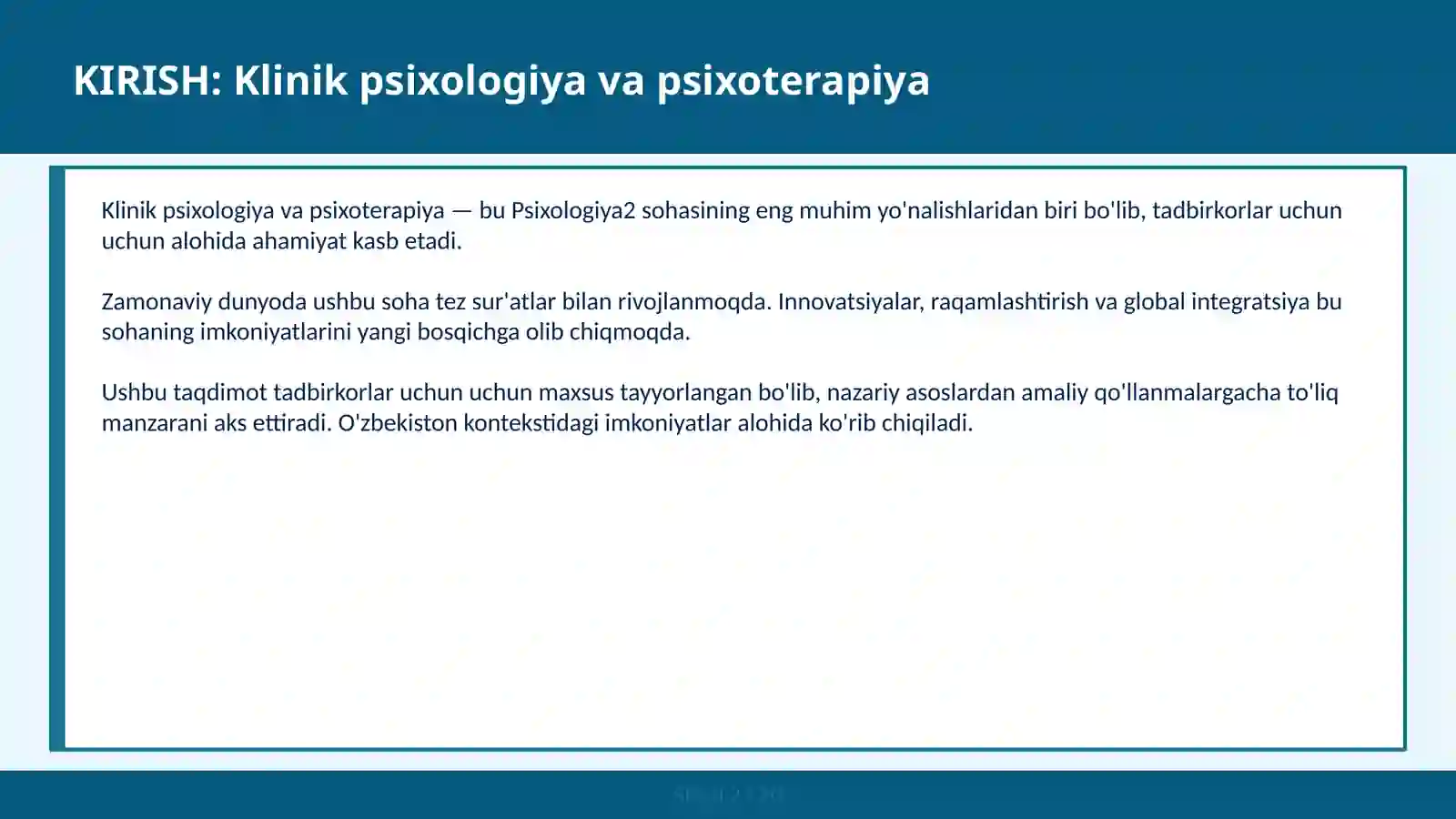KLINIK PSIXOLOGIYA VA PSIXOTERAPIYA 2