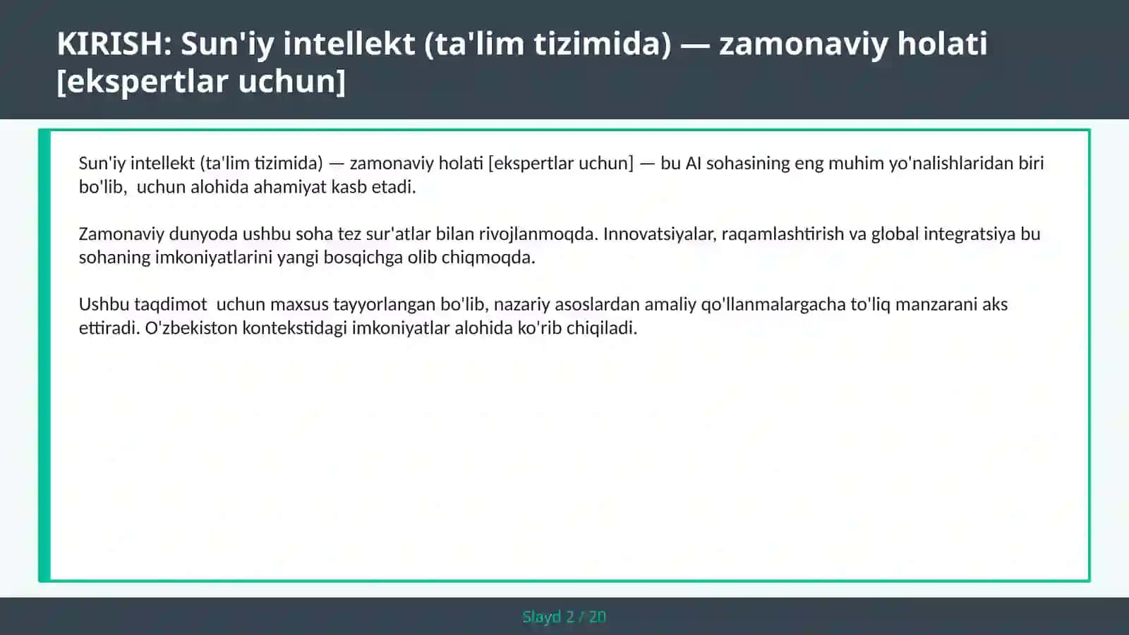 Sun'iy intellekt (ta'lim tizimida) — zamonaviy holati [ekspertlar uchun] 2