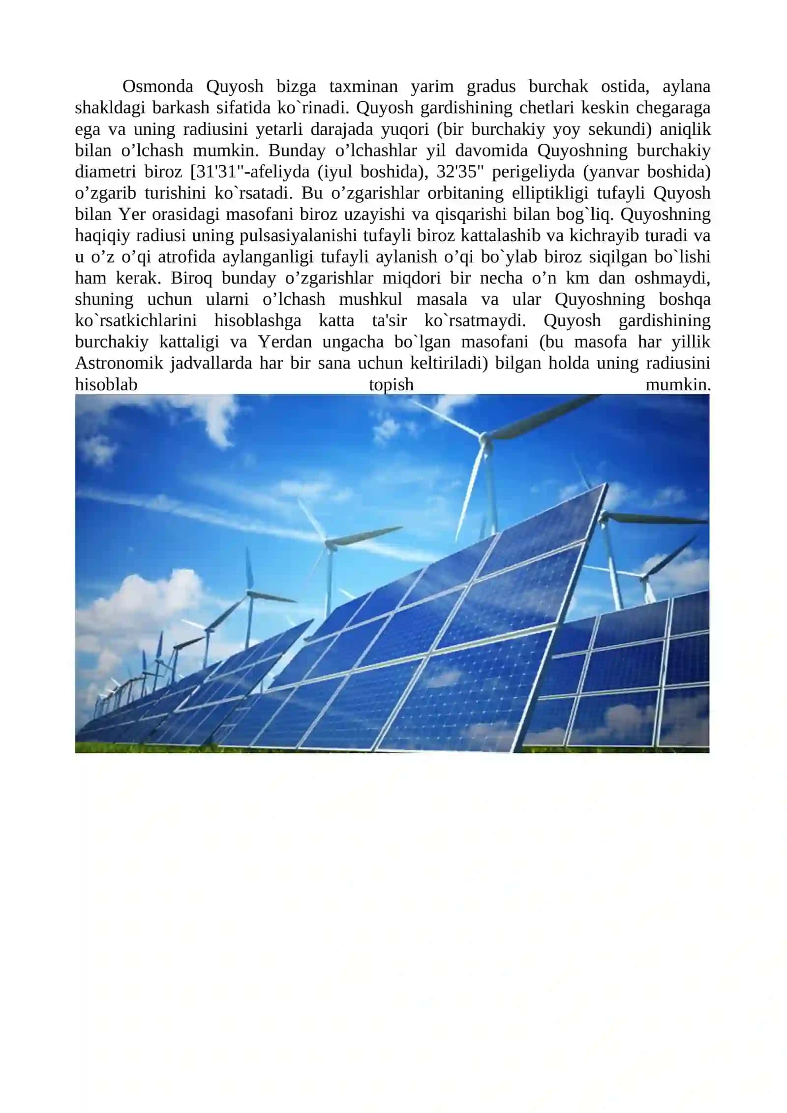 Muqobil energiya turlari va ulardan foylanaish zarurati 2