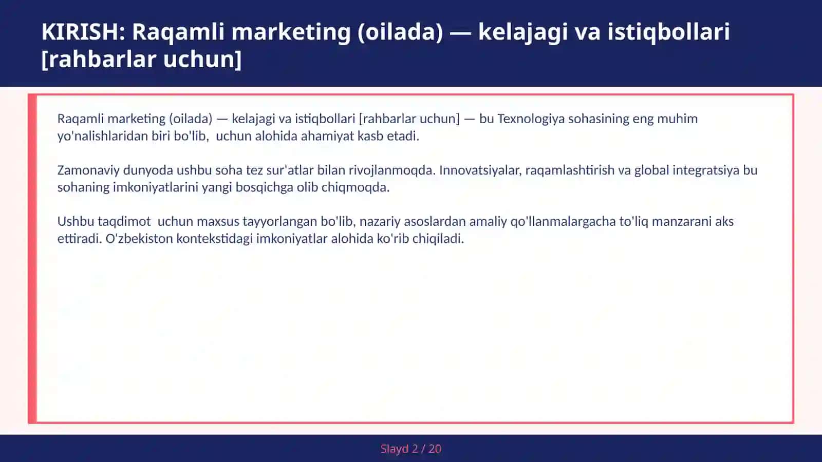 Raqamli marketing (oilada) — kelajagi va istiqbollari [rahbarlar uchun] 2