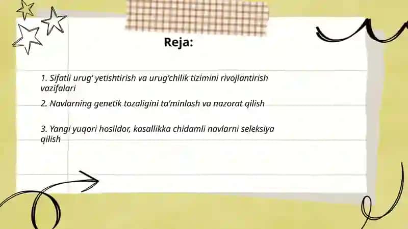 Sifatli urugʻ yetishtirish va urugʻchilik tizimini rivojlantirish vazifalari 2