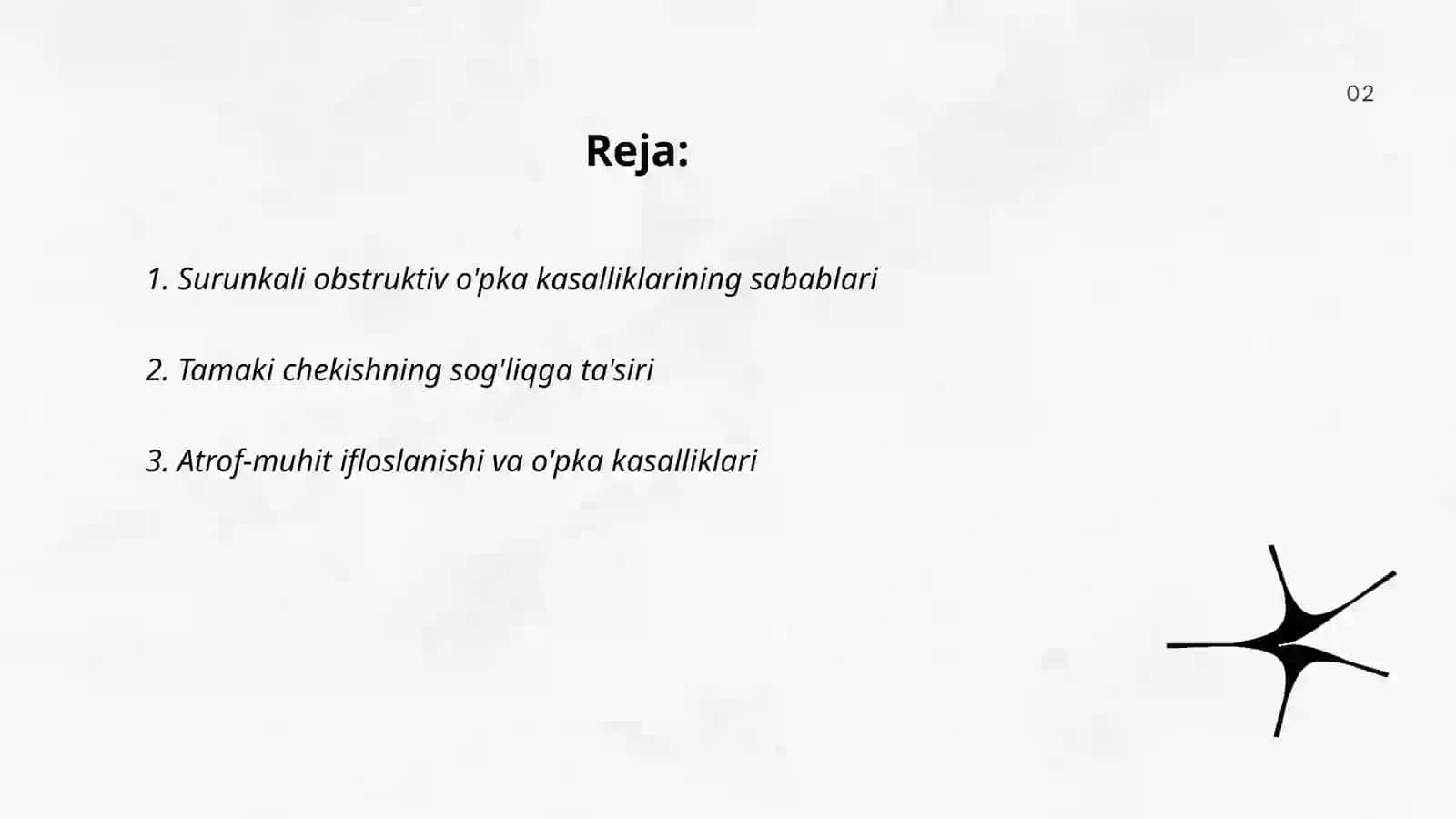 Surunkali Obstruktiv O'pka Kasalliklari va boshqa epidemiya bo'lmagan kasalliklarga chalingan bemorlarni dispanser kuzatuvi 2