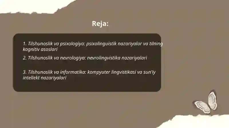 Tilshunoslikning boshqa fanlar bilan aloqalari yuzasidan nazariyalarni oʻrganish 2