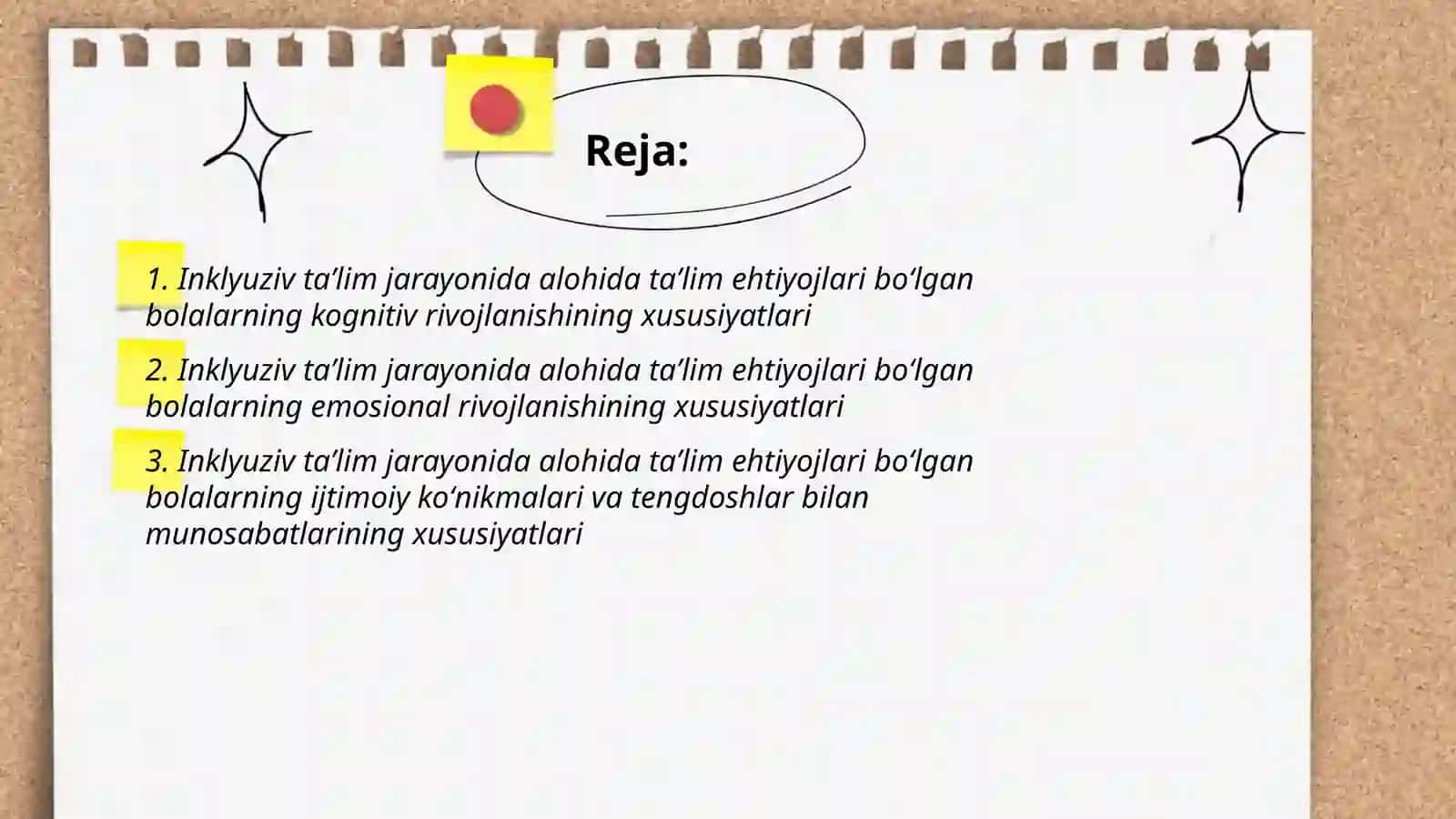 Inklyuziv taʼlimni amalga oshirish jarayoni alohida taʼlim ehtiyojlari boʻlgan bolalarning shaxsini rivojlanishining xususiyatlari 2